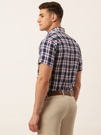 Jainish Men's Cotton Checked Half Sleeve Formal Shirts ( SF 808Navy ) - Distacart