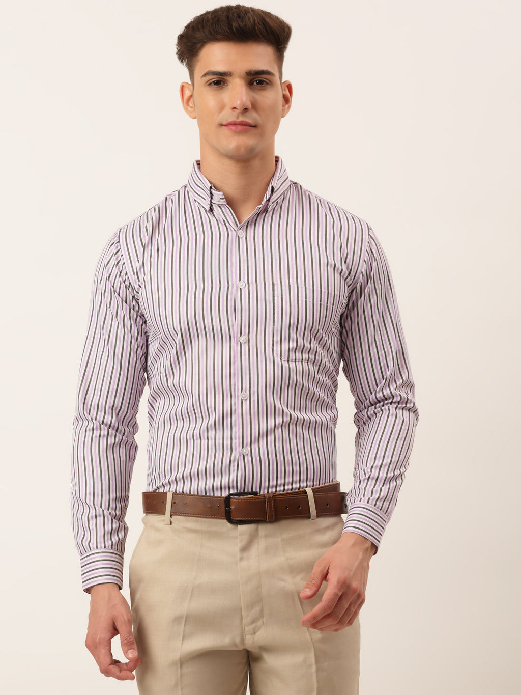Jainish Men's Cotton Checked Button Down Collar Formal Shirts ( SF 809Light-Purple ) - Distacart