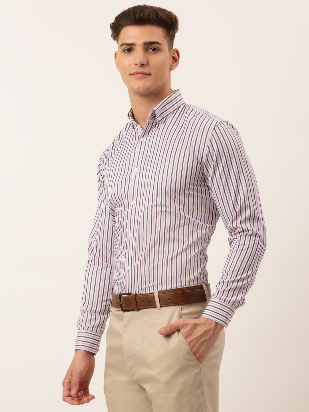 Jainish Men's Cotton Checked Button Down Collar Formal Shirts ( SF 809Light-Purple ) - Distacart