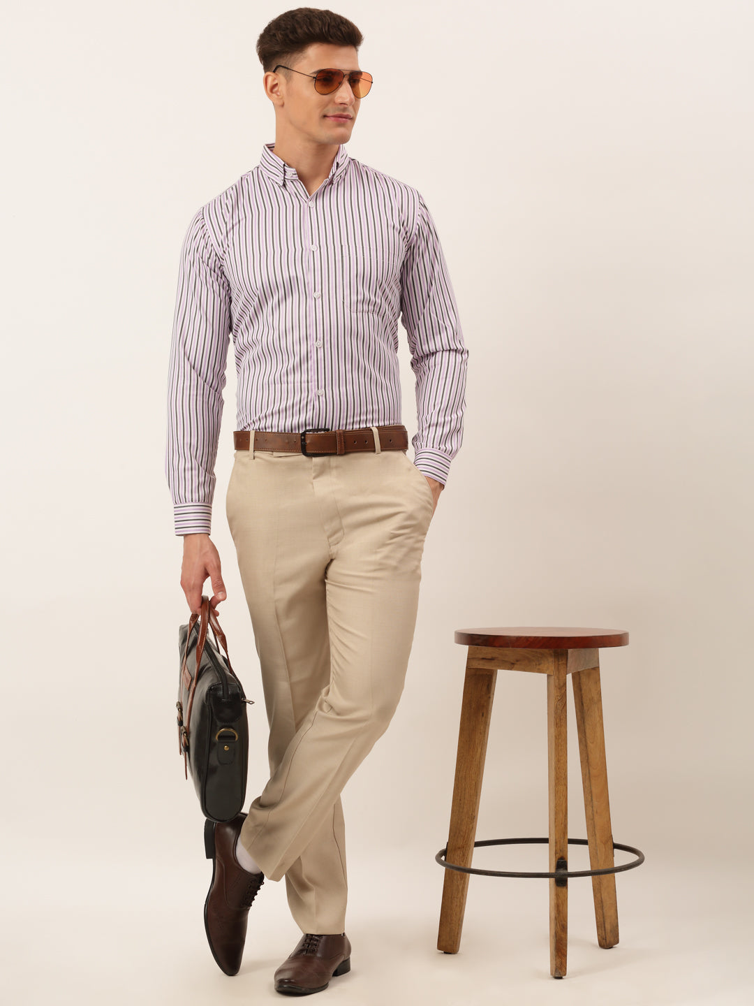 Jainish Men's Cotton Checked Button Down Collar Formal Shirts ( SF 809Light-Purple ) - Distacart