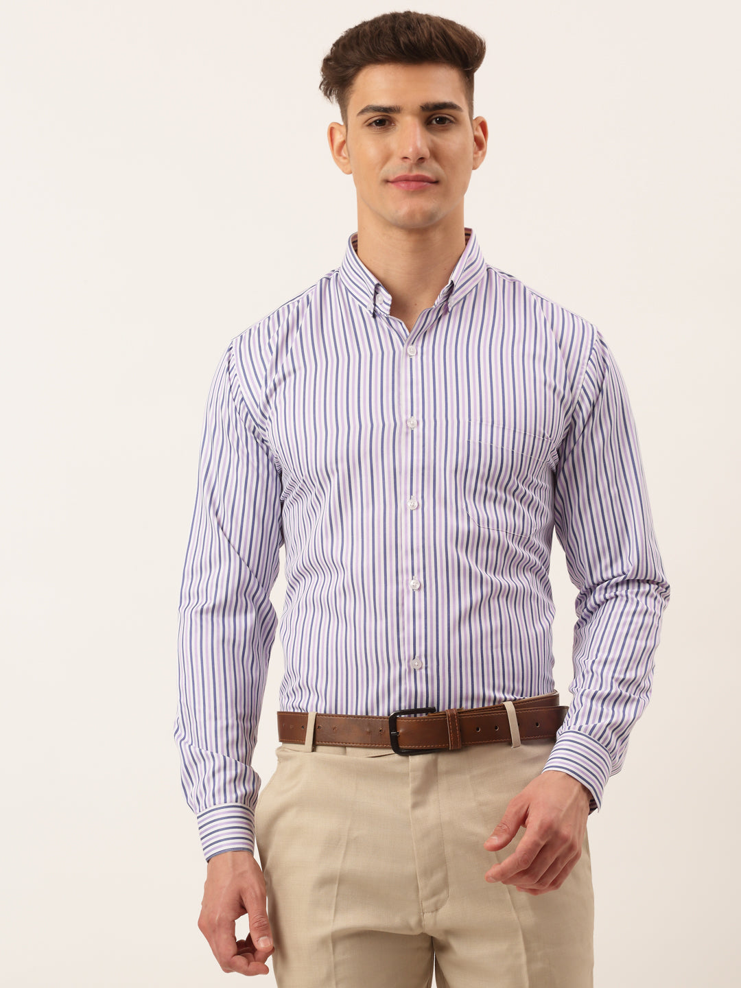 Jainish Men's Cotton Checked Button Down Collar Formal Shirts ( SF 809Voilet ) - Distacart