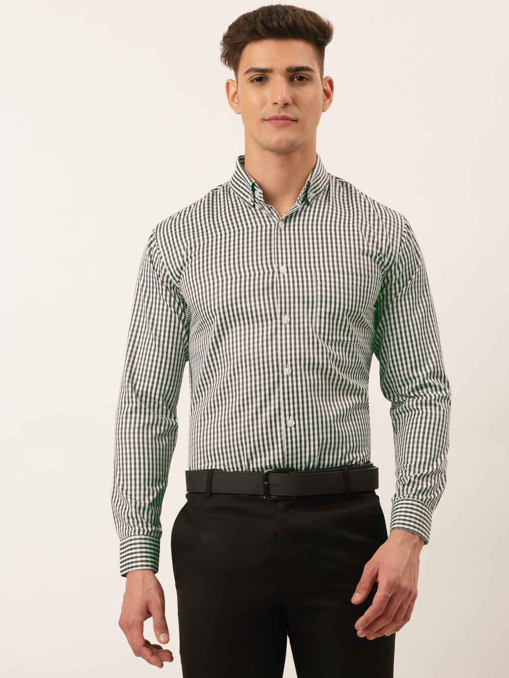 Jainish Men's Cotton Checked Button Down Collar Formal Shirts ( SF 810Black ) - Distacart