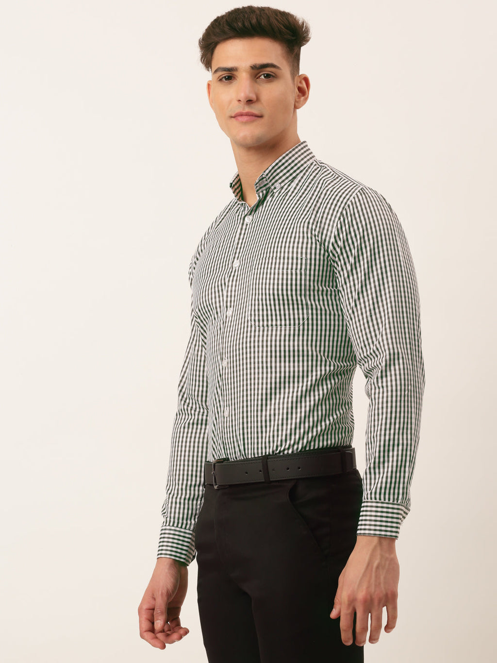 Jainish Men's Cotton Checked Button Down Collar Formal Shirts ( SF 810Black ) - Distacart