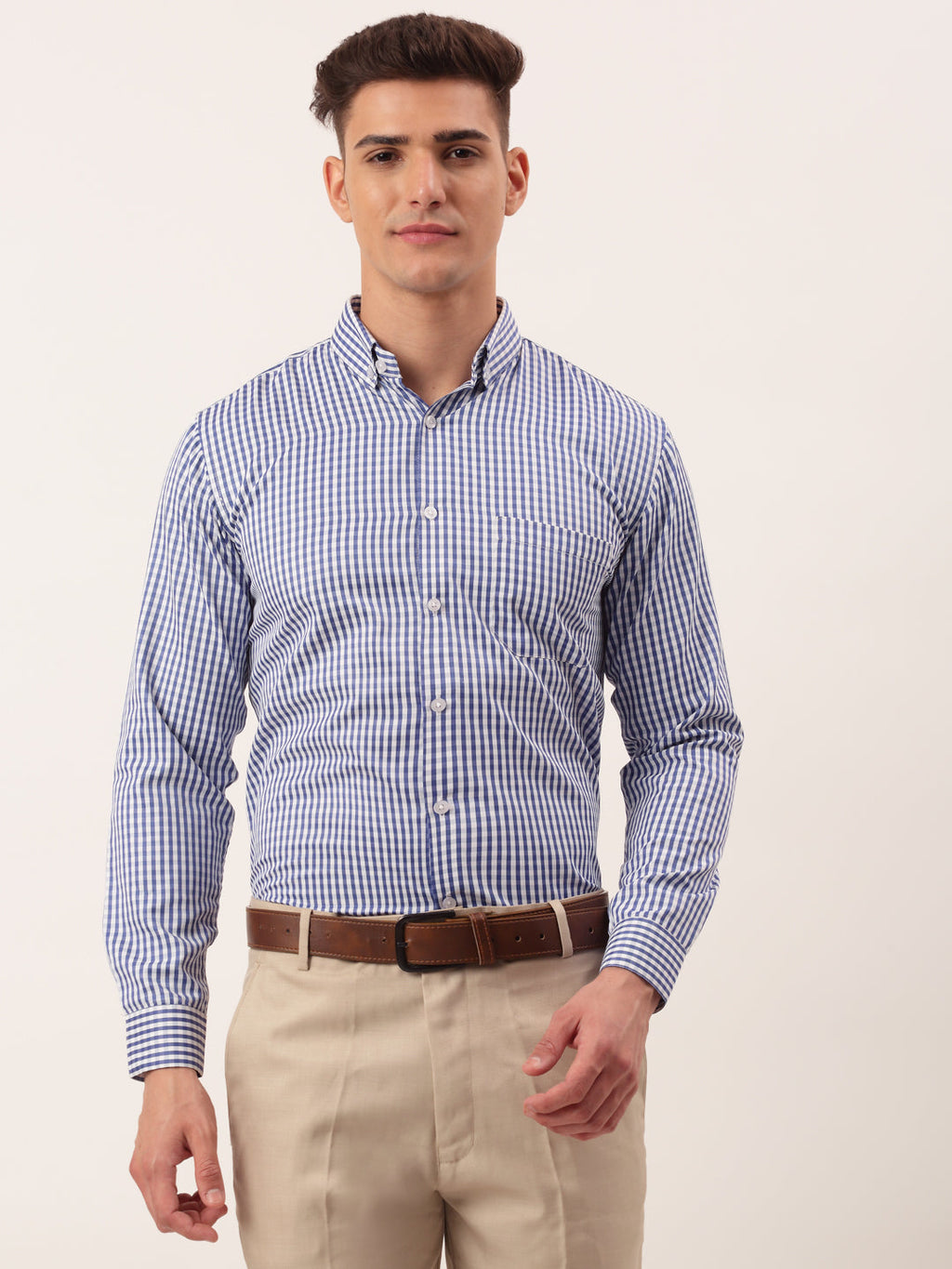 Jainish Men's Cotton Checked Button Down Collar Formal Shirts ( SF 810Blue ) - Distacart