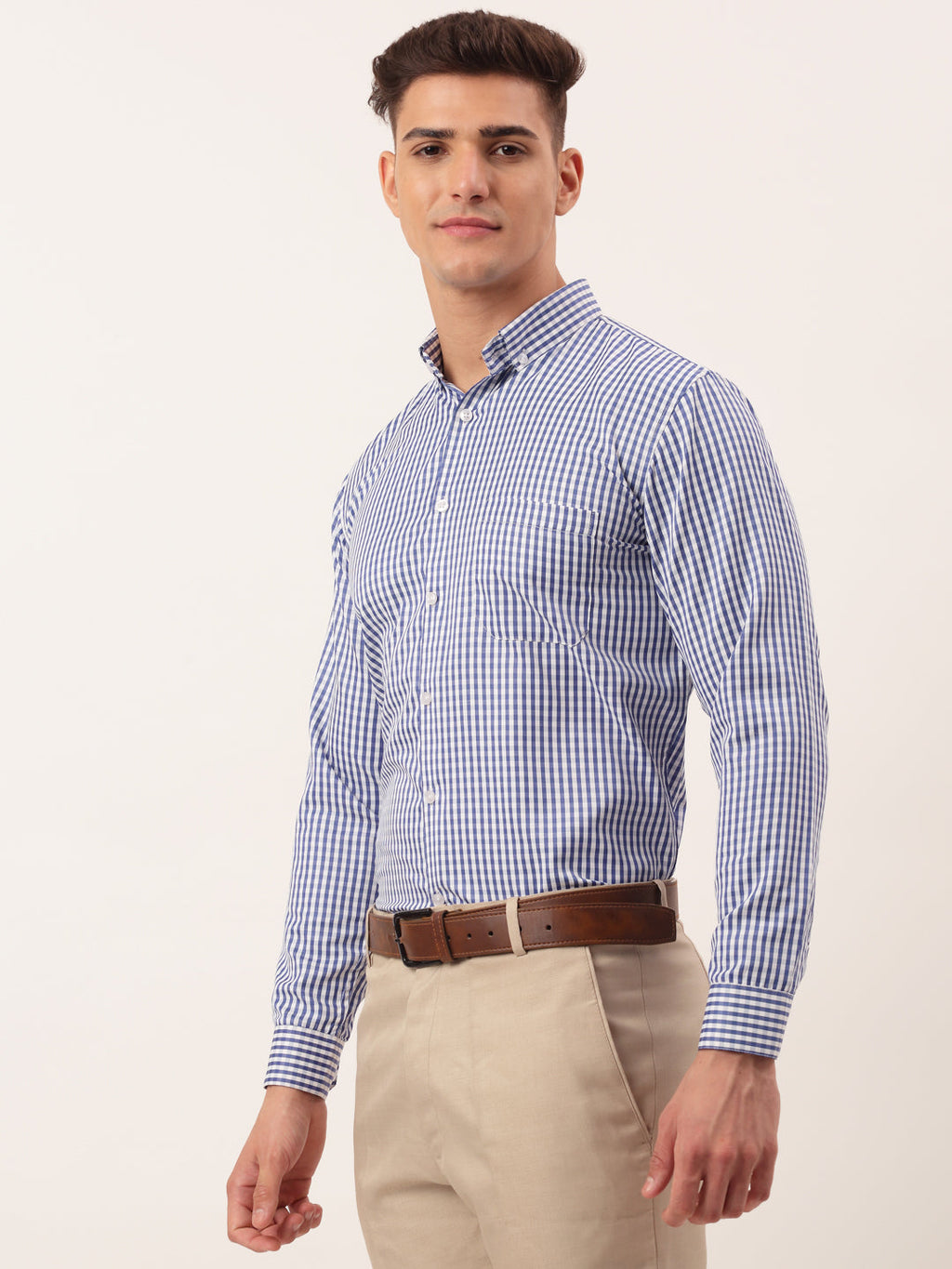 Jainish Men's Cotton Checked Button Down Collar Formal Shirts ( SF 810Blue ) - Distacart