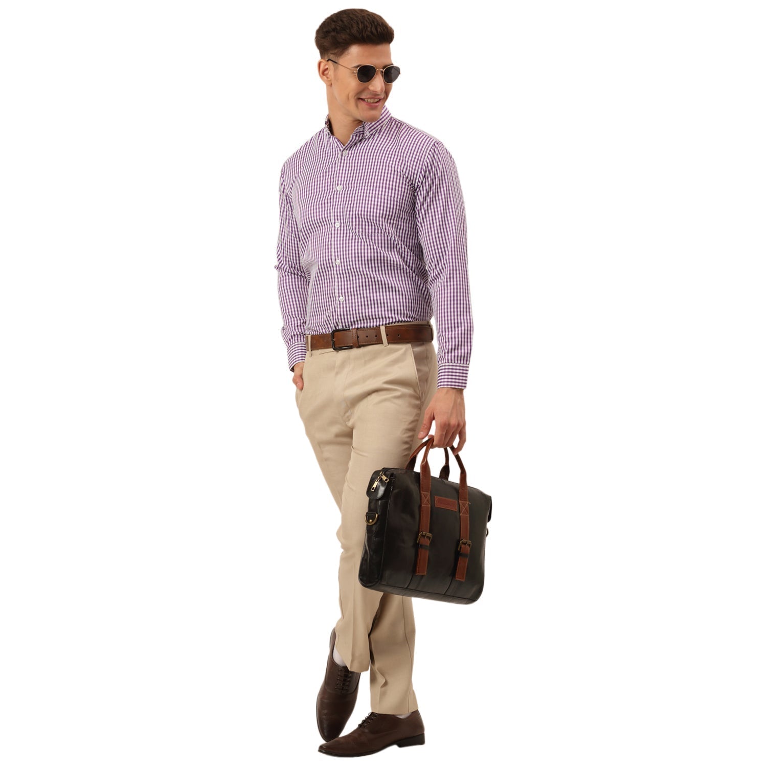 Jainish Men's Cotton Checked Button Down Collar Formal Shirts ( SF 810Purple ) - Distacart