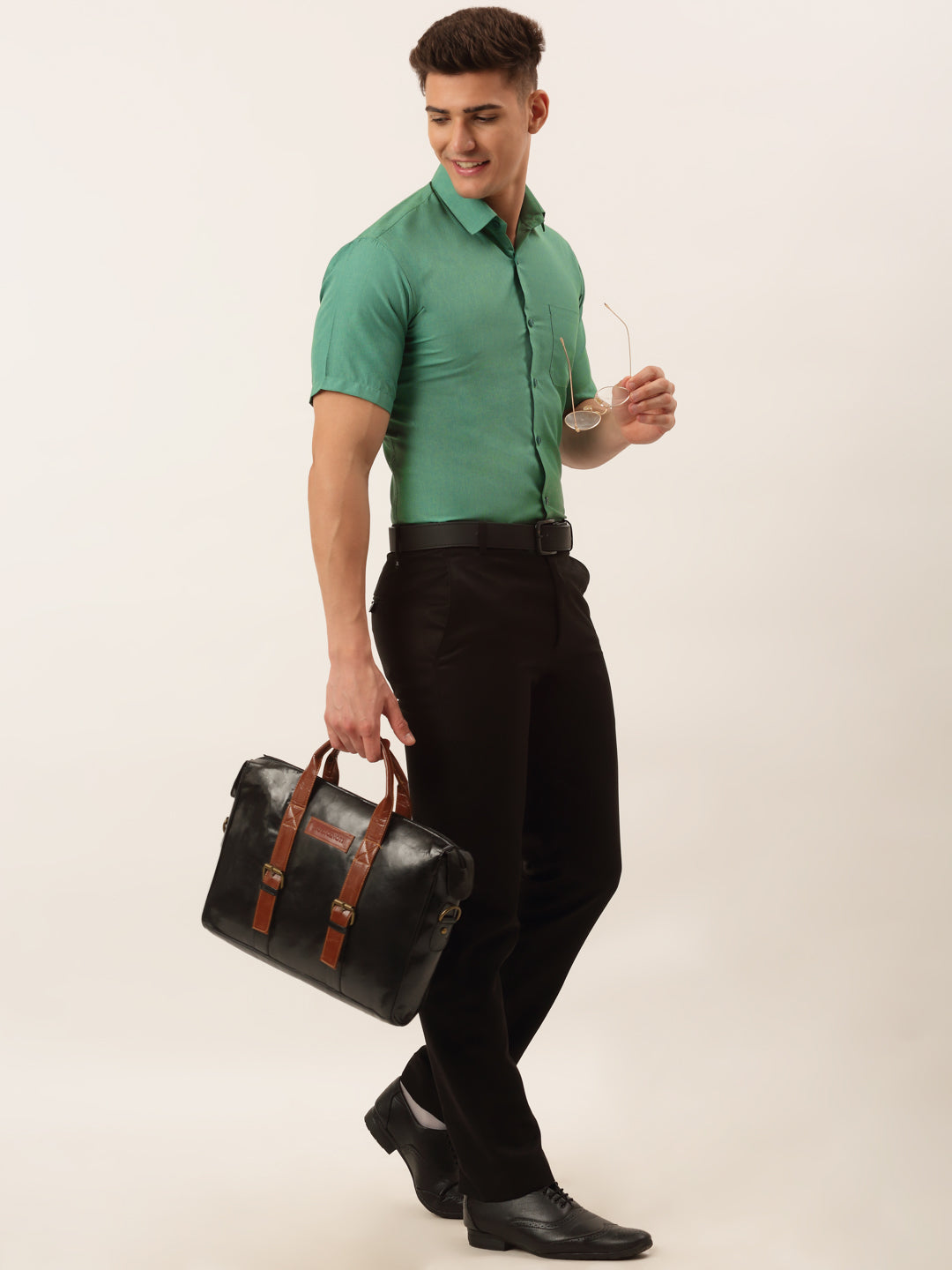 Jainish Men's Cotton Solid Half Sleeve Formal Shirts ( SF 811Green ) - Distacart