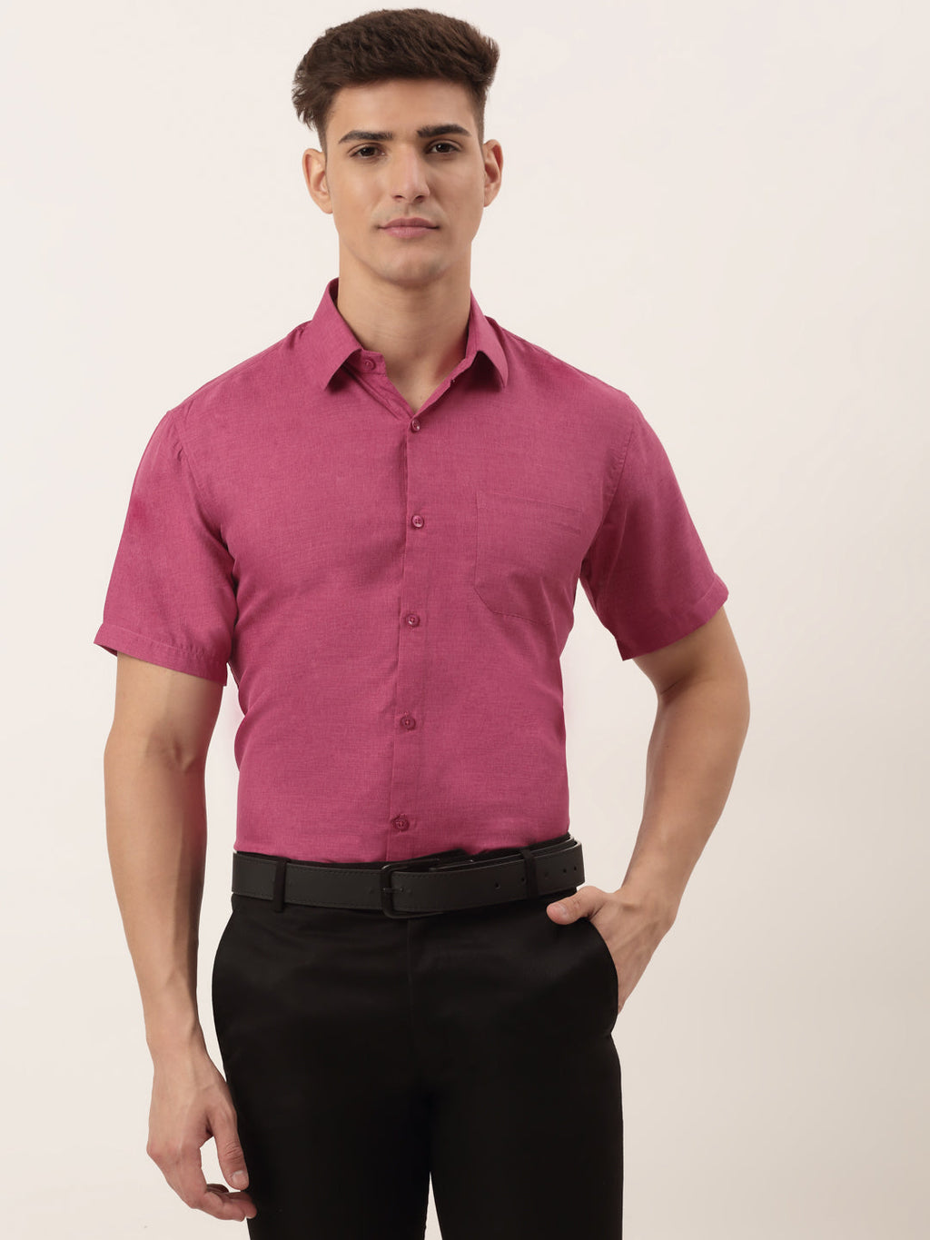 Jainish Men's Cotton Solid Half Sleeve Formal Shirts ( SF 811Pink ) - Distacart