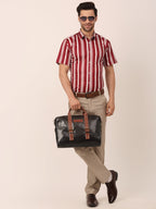 Jainish Men's Lycra Striped Half Sleeve Formal Shirts ( SF 812Maroon ) - Distacart