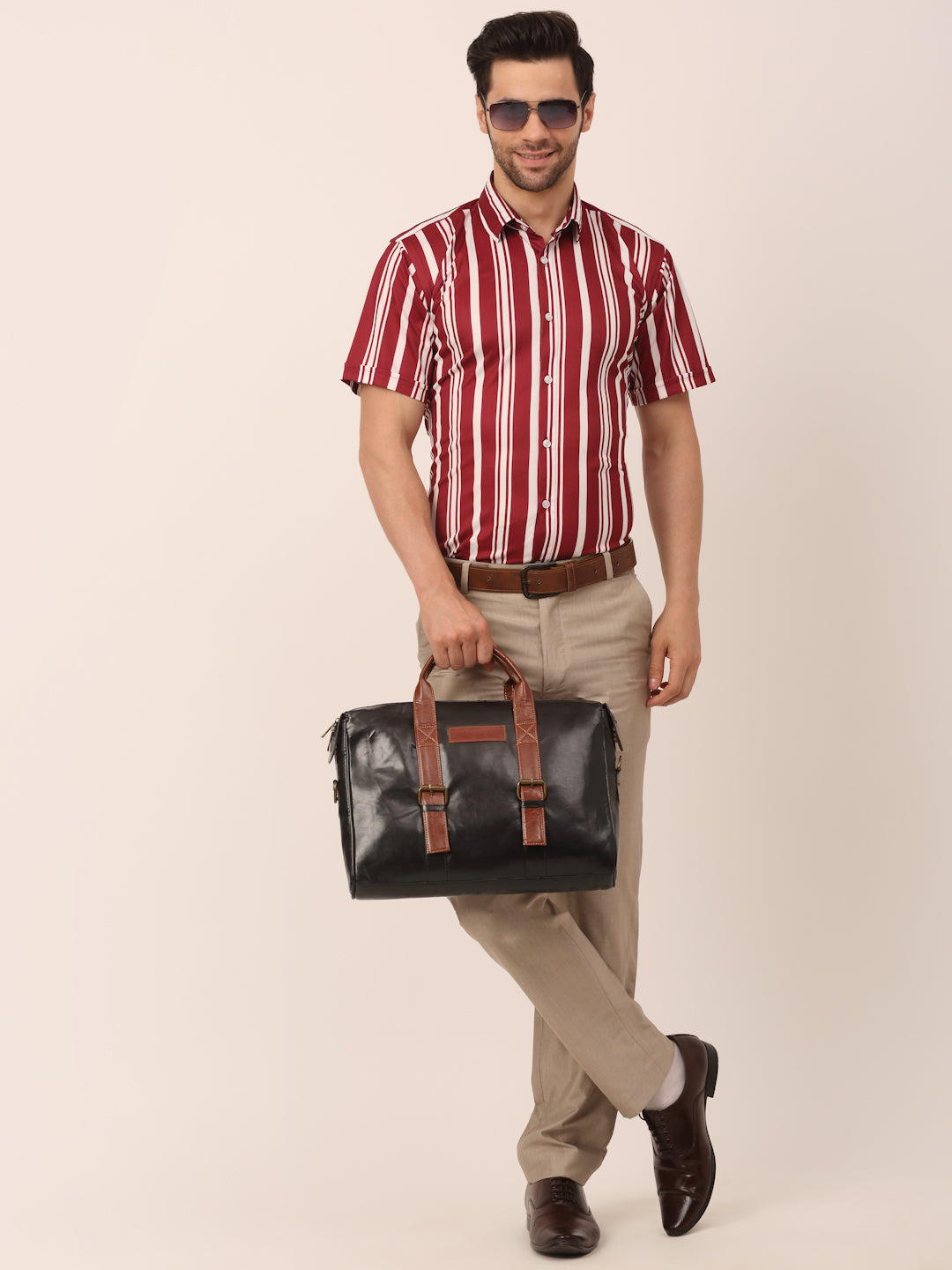 Jainish Men's Lycra Striped Half Sleeve Formal Shirts ( SF 812Maroon ) - Distacart