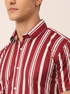 Jainish Men's Lycra Striped Half Sleeve Formal Shirts ( SF 812Maroon ) - Distacart