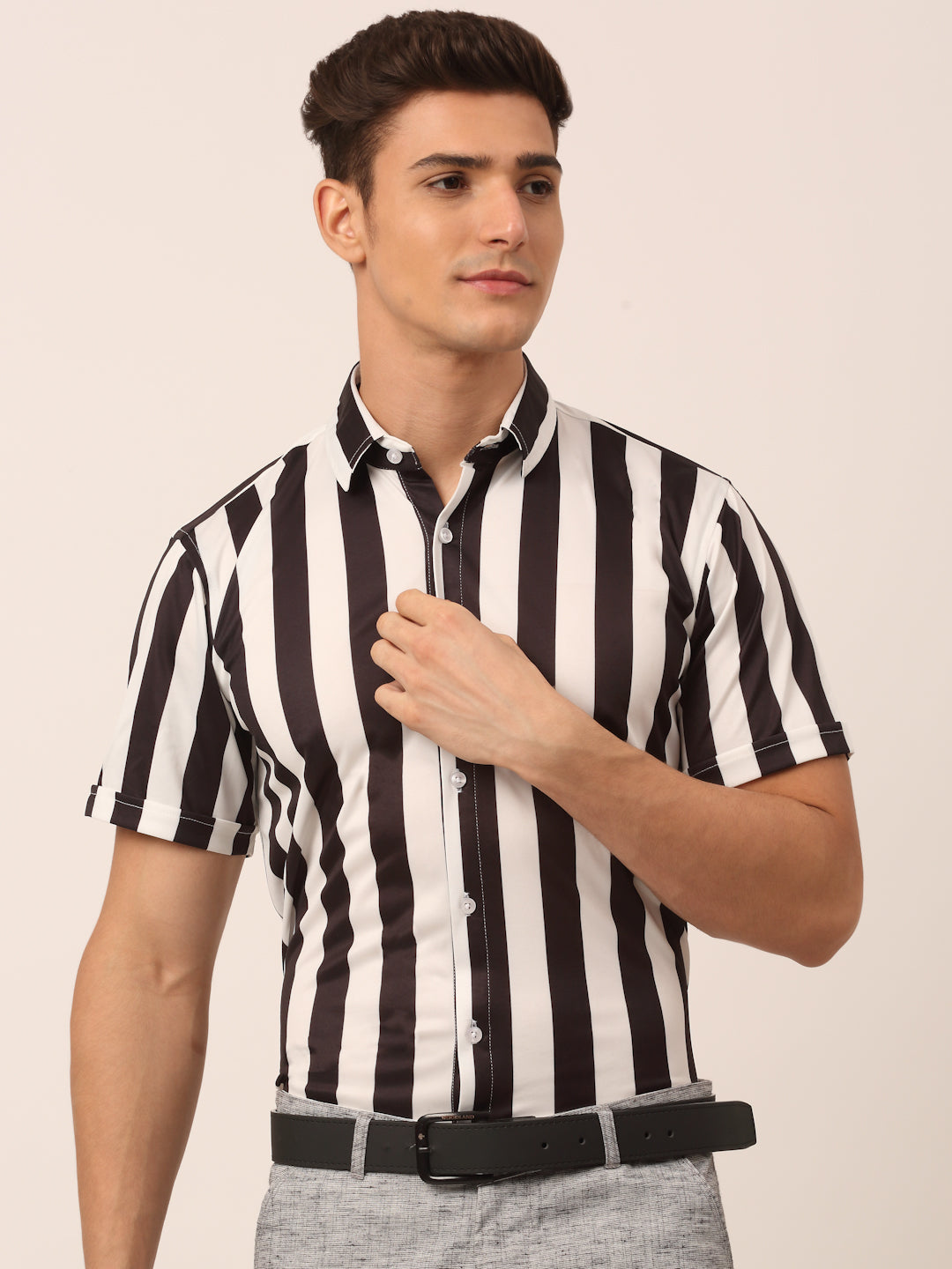 Jainish Men's Lycra Striped Half Sleeve Formal Shirts ( SF 812White ) - Distacart