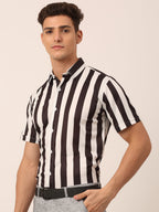 Jainish Men's Lycra Striped Half Sleeve Formal Shirts ( SF 812White ) - Distacart