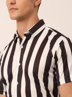 Jainish Men's Lycra Striped Half Sleeve Formal Shirts ( SF 812White ) - Distacart