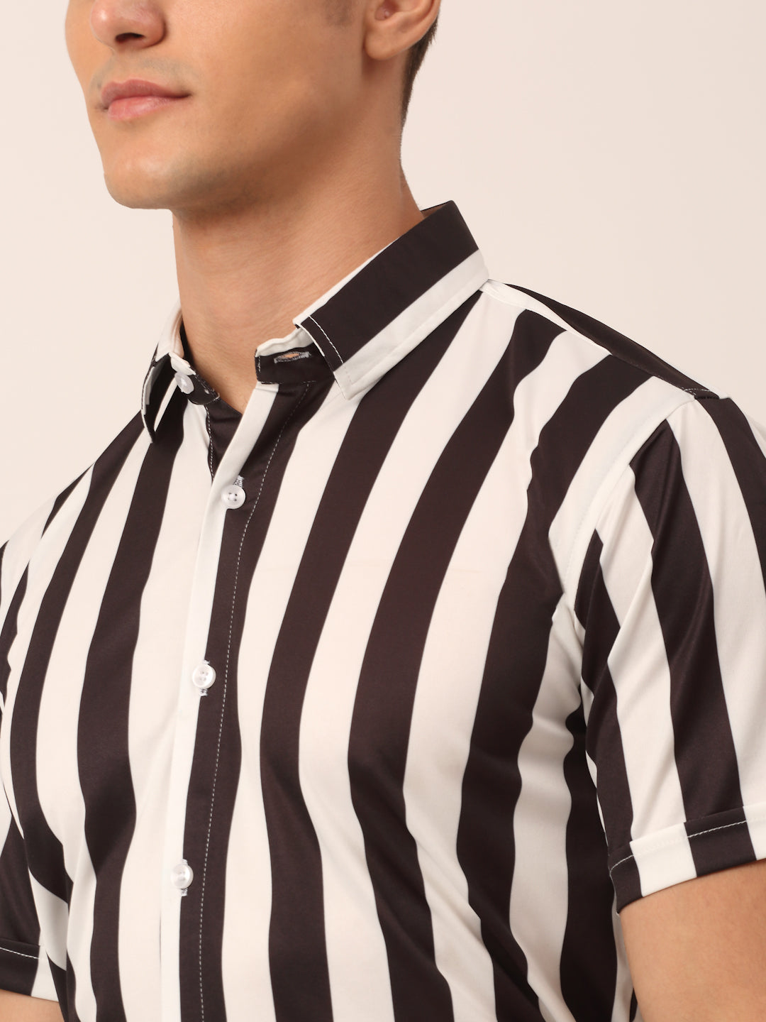 Jainish Men's Lycra Striped Half Sleeve Formal Shirts ( SF 812White ) - Distacart