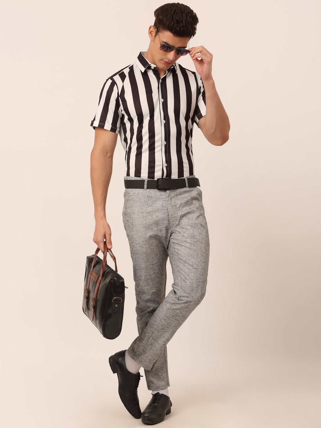 Jainish Men's Lycra Striped Half Sleeve Formal Shirts ( SF 812White ) - Distacart