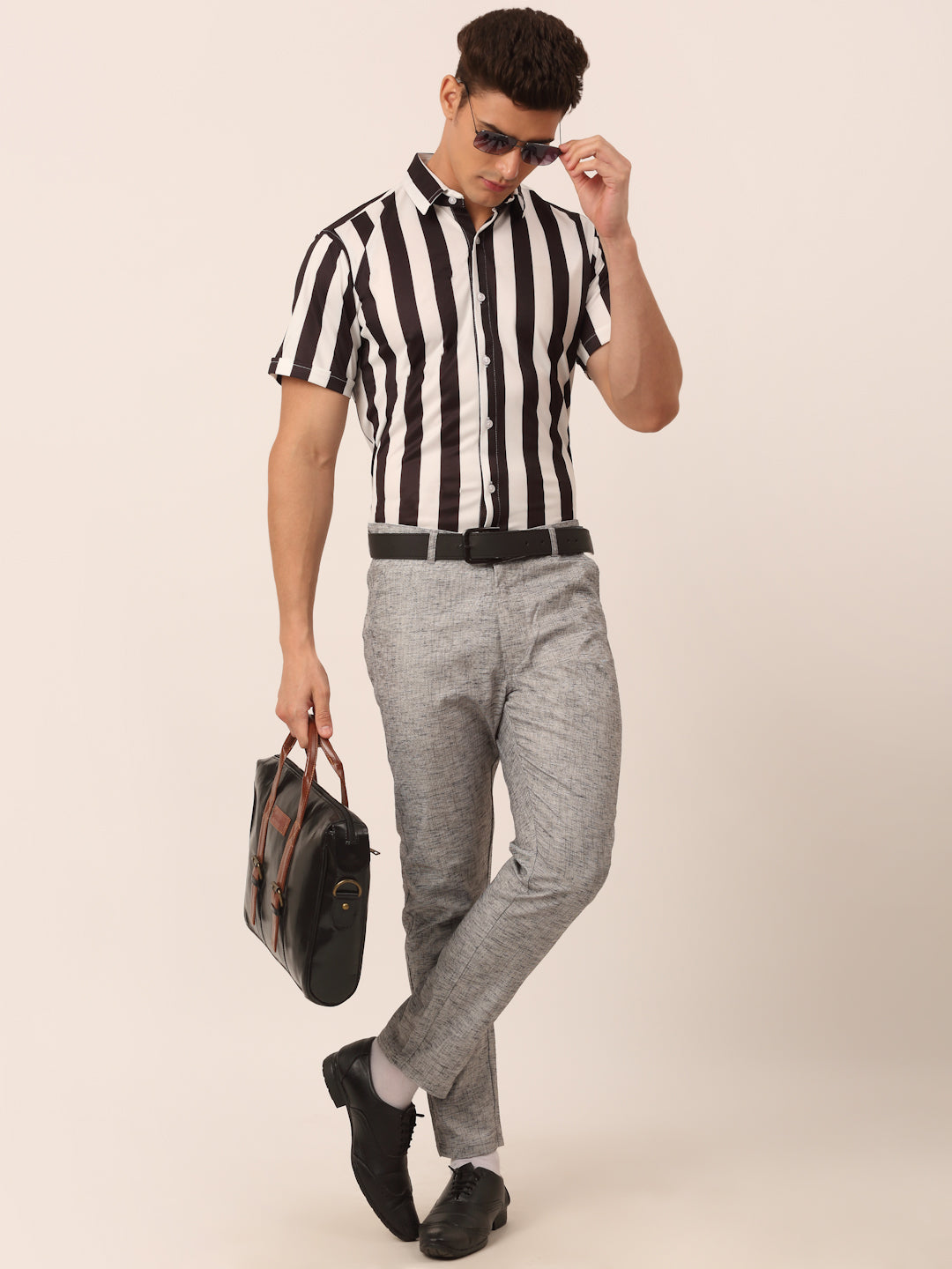 Jainish Men's Lycra Striped Half Sleeve Formal Shirts ( SF 812White ) - Distacart