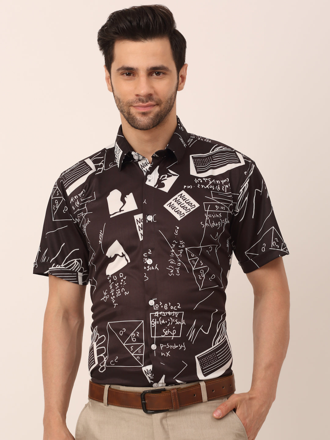 Jainish Men's Lycra Printed Half Sleeve Formal Shirts ( SF 813Black ) - Distacart