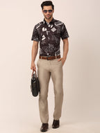 Jainish Men's Lycra Printed Half Sleeve Formal Shirts ( SF 813Black ) - Distacart