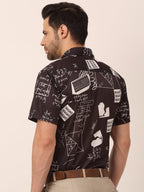 Jainish Men's Lycra Printed Half Sleeve Formal Shirts ( SF 813Black ) - Distacart