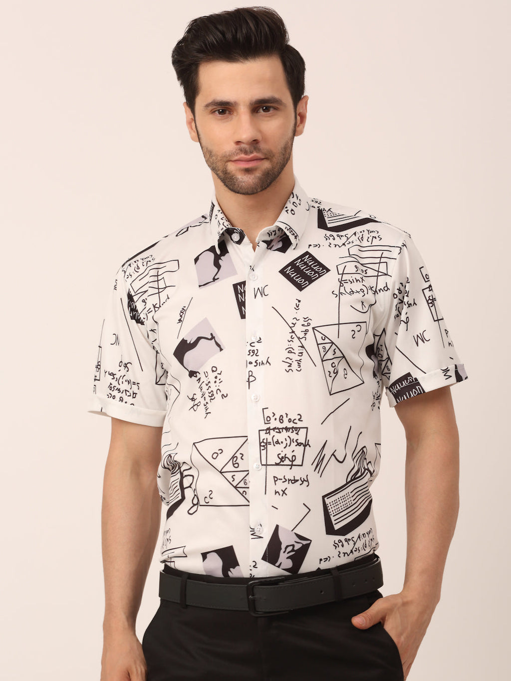 Jainish Men's Lycra Printed Half Sleeve Formal Shirts ( SF 813White ) - Distacart