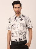 Jainish Men's Lycra Printed Half Sleeve Formal Shirts ( SF 813White ) - Distacart