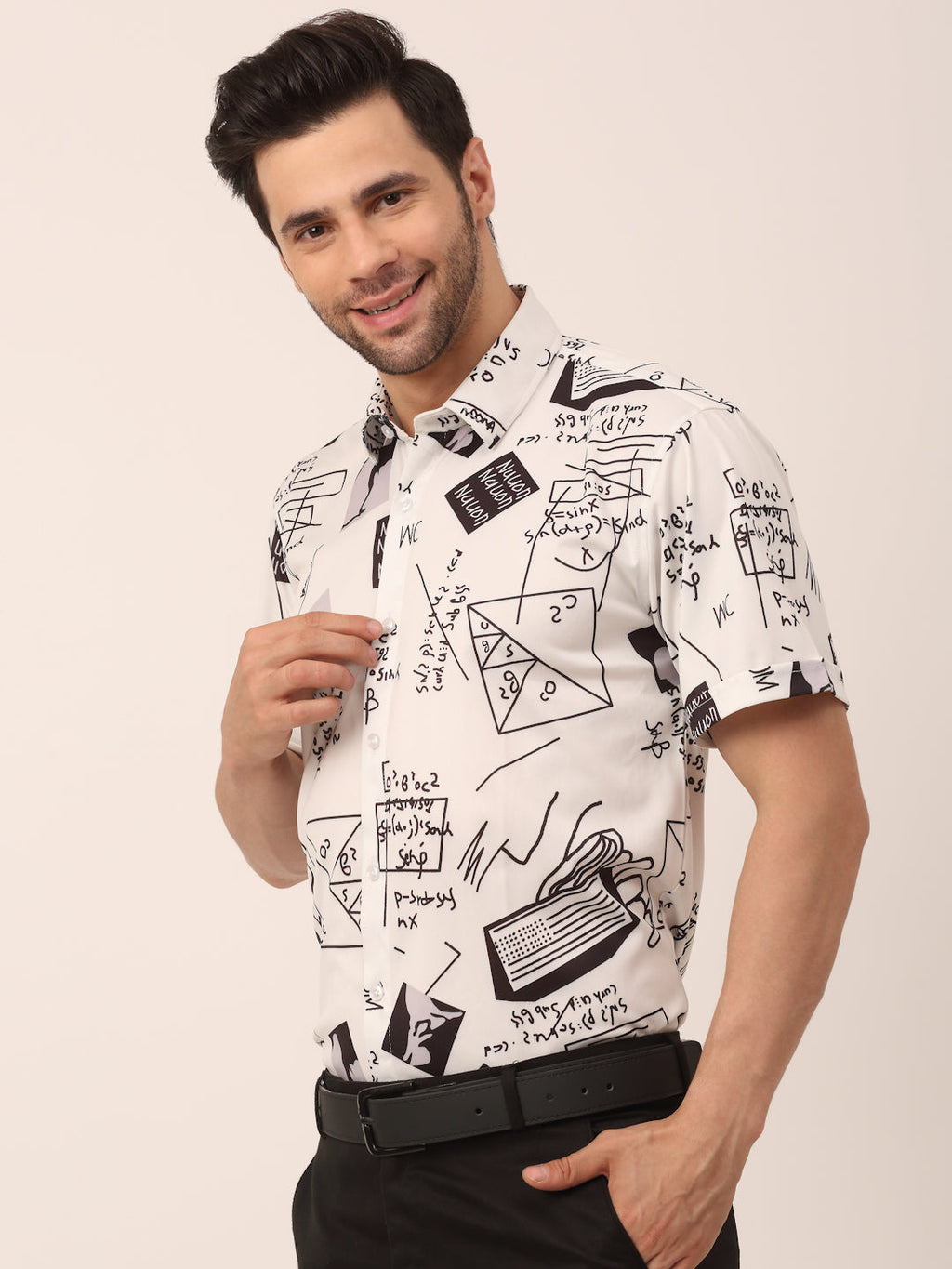 Jainish Men's Lycra Printed Half Sleeve Formal Shirts ( SF 813White ) - Distacart