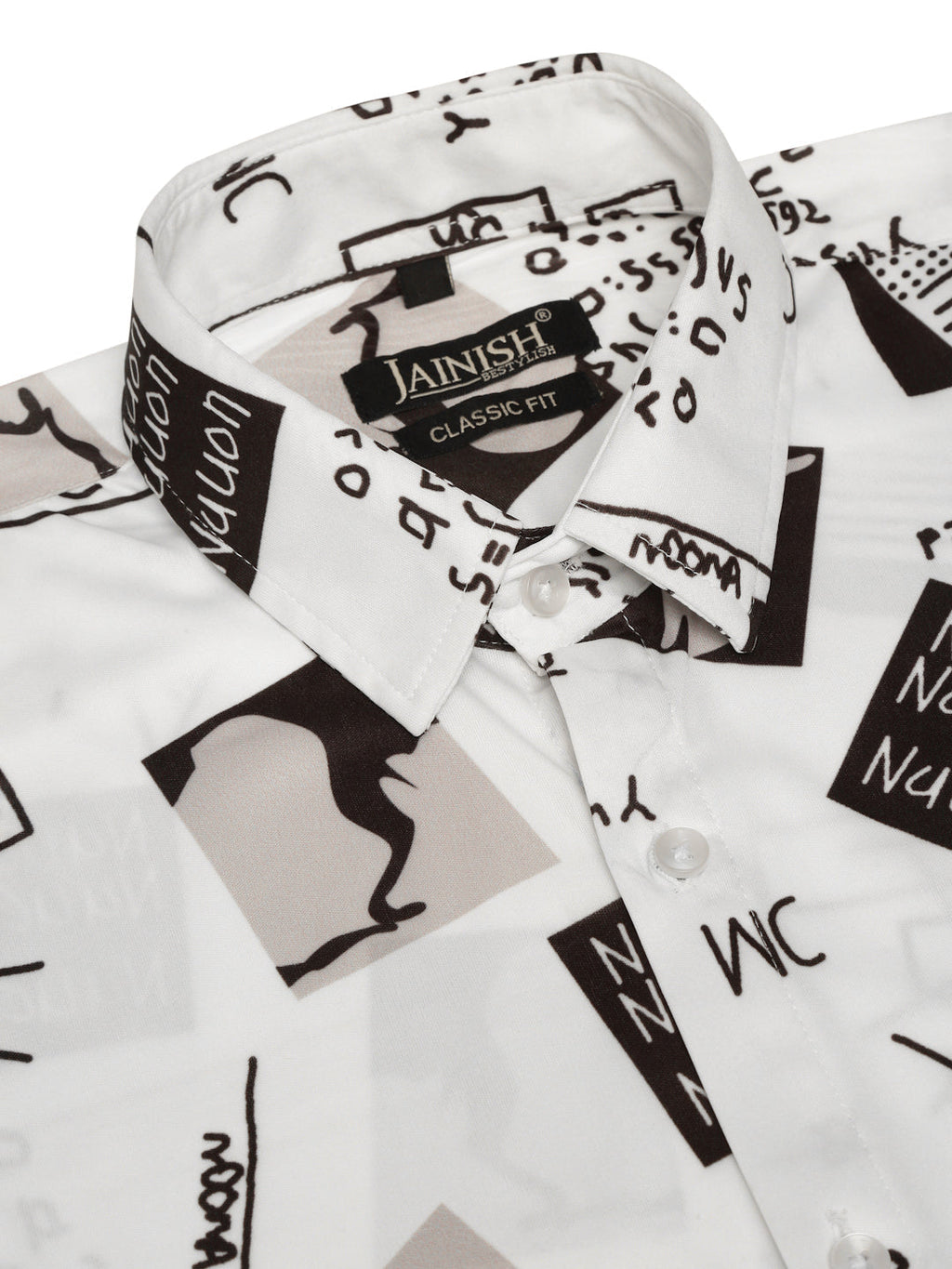 Jainish Men's Lycra Printed Half Sleeve Formal Shirts ( SF 813White ) - Distacart