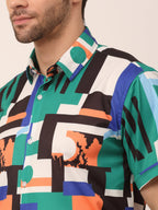 Jainish Men's Lycra Printed Half Sleeve Formal Shirts ( SF 814Green ) - Distacart