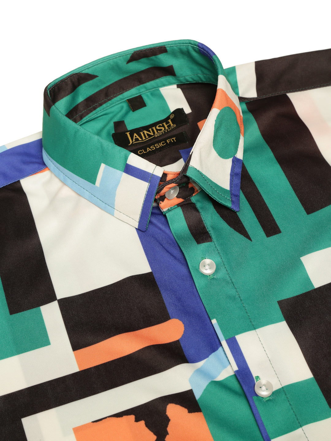 Jainish Men's Lycra Printed Half Sleeve Formal Shirts ( SF 814Green ) - Distacart