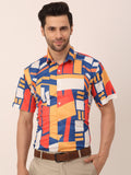 Jainish Men's Lycra Printed Half Sleeve Formal Shirts ( SF 814Navy ) - Distacart