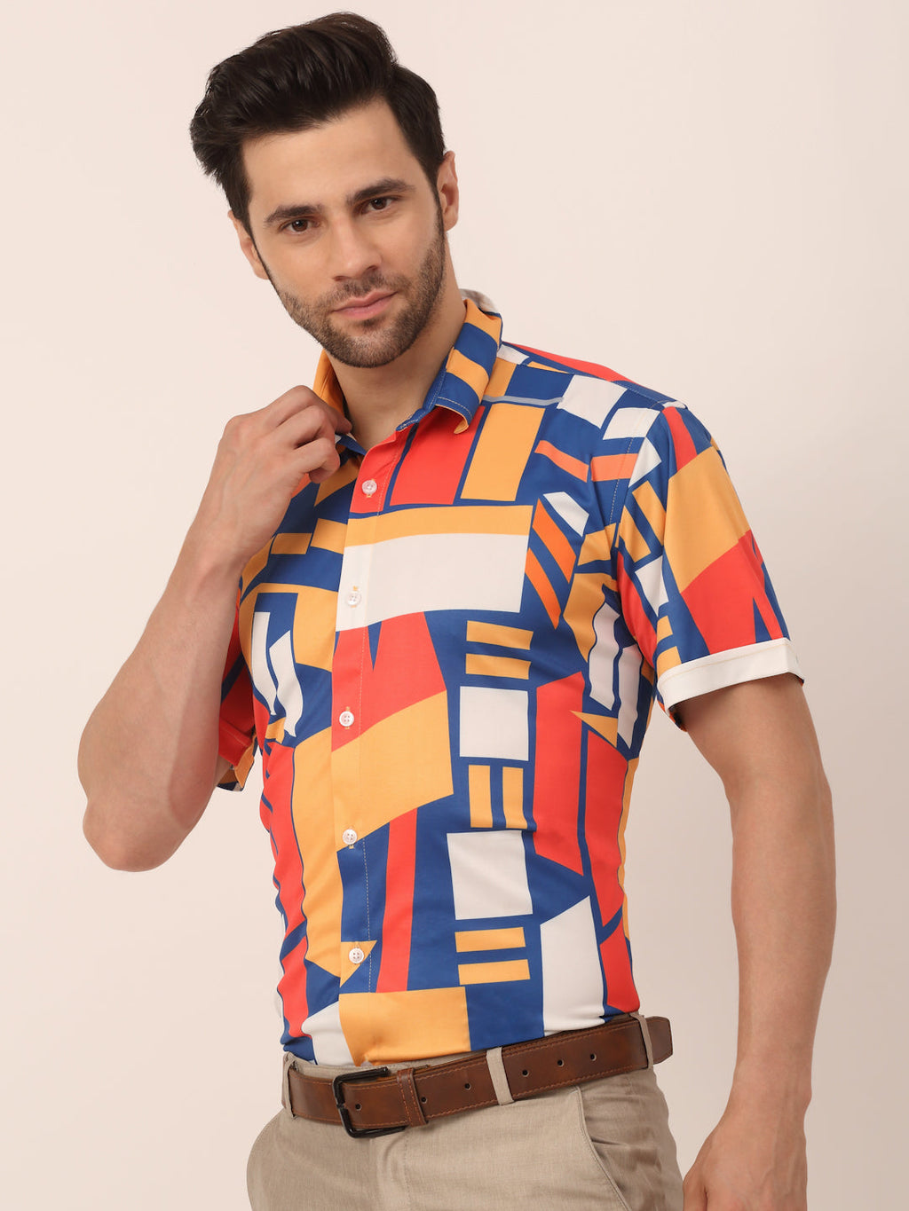 Jainish Men's Lycra Printed Half Sleeve Formal Shirts ( SF 814Navy ) - Distacart