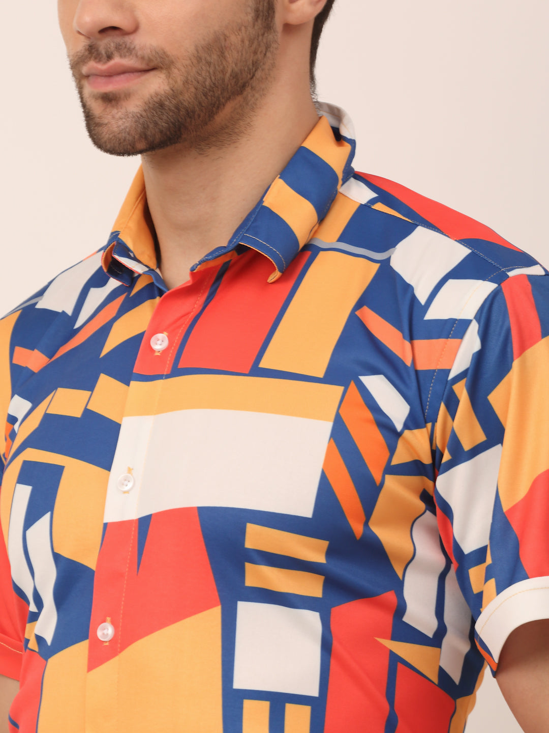 Jainish Men's Lycra Printed Half Sleeve Formal Shirts ( SF 814Navy ) - Distacart