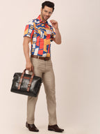 Jainish Men's Lycra Printed Half Sleeve Formal Shirts ( SF 814Navy ) - Distacart