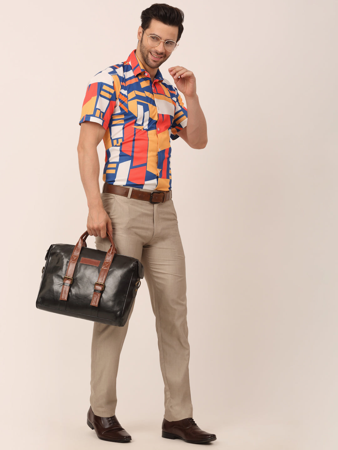 Jainish Men's Lycra Printed Half Sleeve Formal Shirts ( SF 814Navy ) - Distacart