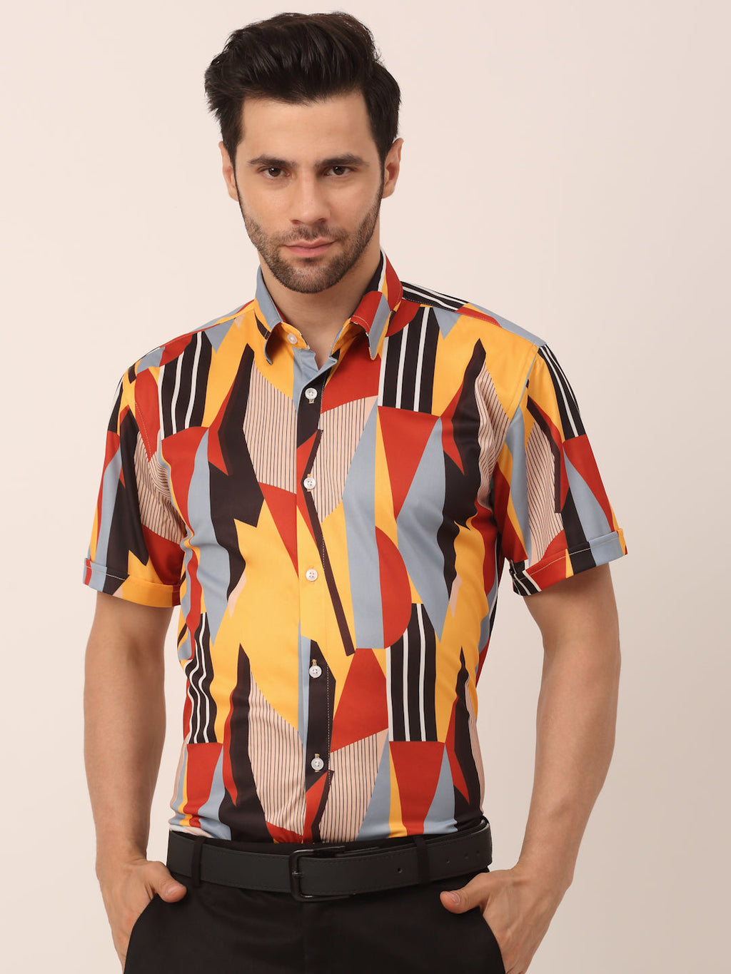 Jainish Men's Lycra Printed Half Sleeve Formal Shirts ( SF 814Yellow ) - Distacart