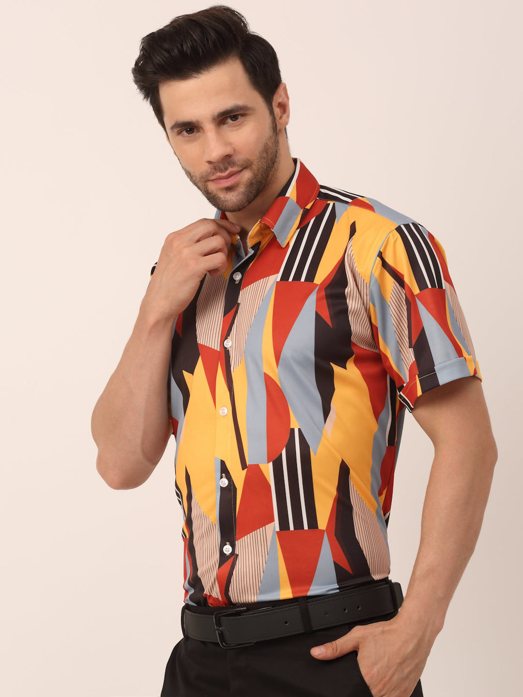 Jainish Men's Lycra Printed Half Sleeve Formal Shirts ( SF 814Yellow ) - Distacart