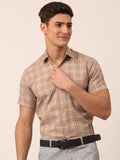 Jainish Men's Cotton Checked Half Sleeve Formal Shirts ( SF 815Brown ) - Distacart