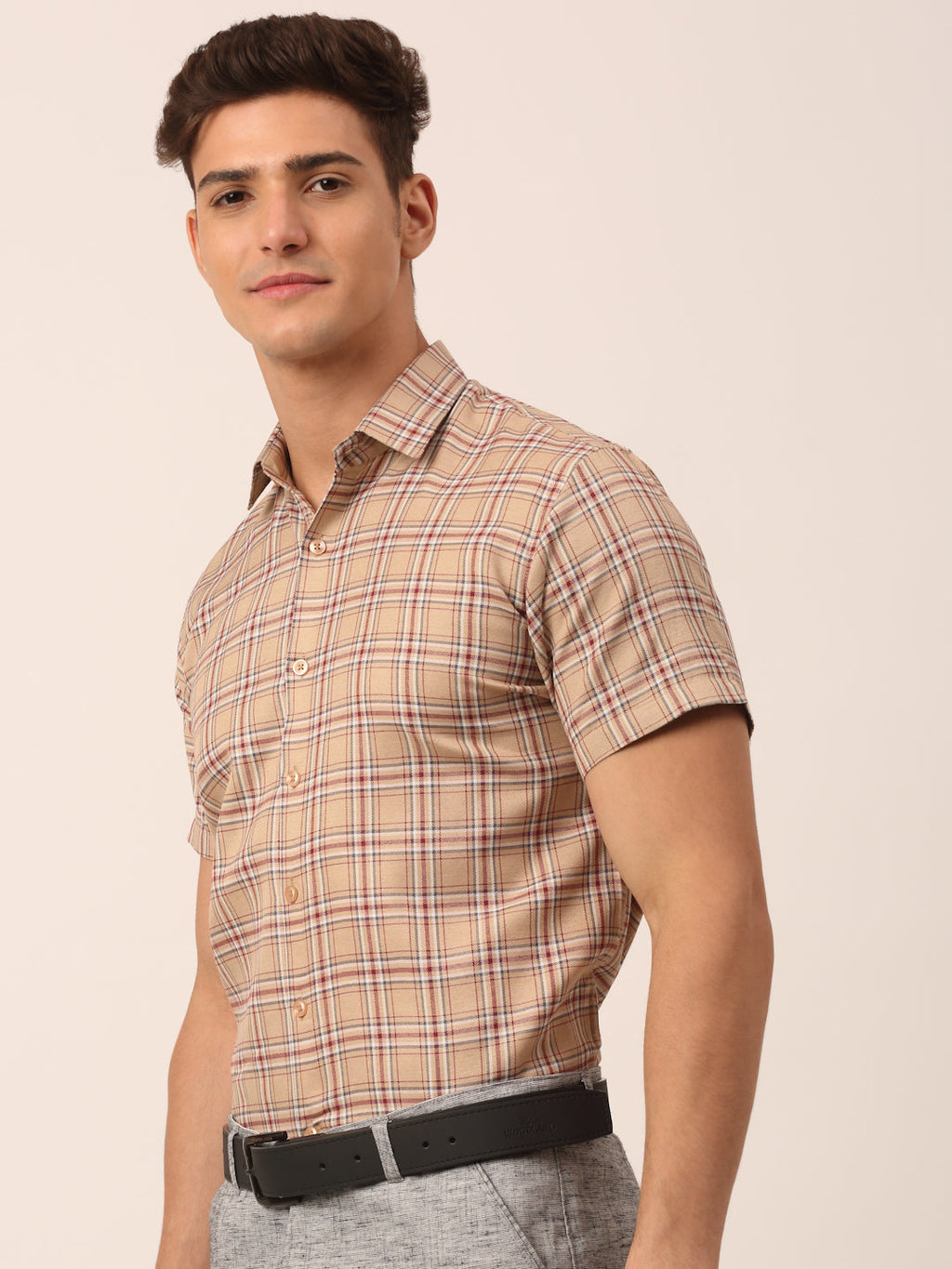Jainish Men's Cotton Checked Half Sleeve Formal Shirts ( SF 815Brown ) - Distacart