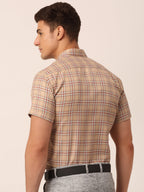 Jainish Men's Cotton Checked Half Sleeve Formal Shirts ( SF 815Brown ) - Distacart