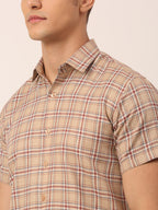 Jainish Men's Cotton Checked Half Sleeve Formal Shirts ( SF 815Brown ) - Distacart