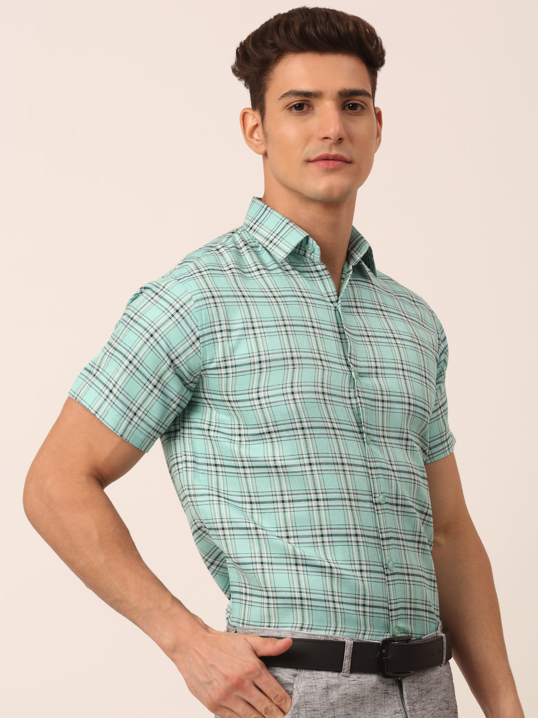 Jainish Men's Cotton Checked Half Sleeve Formal Shirts ( SF 815Green ) - Distacart