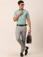 Jainish Men's Cotton Checked Half Sleeve Formal Shirts ( SF 815Green ) - Distacart