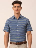 Jainish Men's Cotton Striped Half Sleeve Formal Shirts ( SF 816Blue ) - Distacart