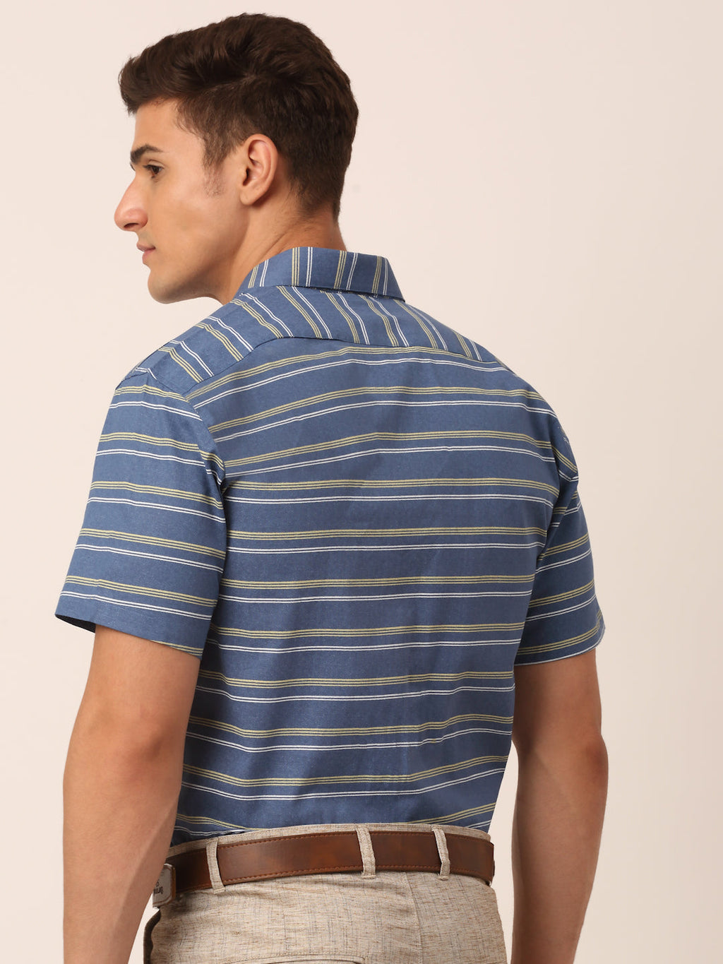 Jainish Men's Cotton Striped Half Sleeve Formal Shirts ( SF 816Blue ) - Distacart