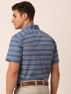 Jainish Men's Cotton Striped Half Sleeve Formal Shirts ( SF 816Blue ) - Distacart