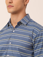 Jainish Men's Cotton Striped Half Sleeve Formal Shirts ( SF 816Blue ) - Distacart