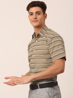 Jainish Men's Cotton Striped Half Sleeve Formal Shirts ( SF 816Brown ) - Distacart