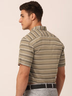 Jainish Men's Cotton Striped Half Sleeve Formal Shirts ( SF 816Brown ) - Distacart