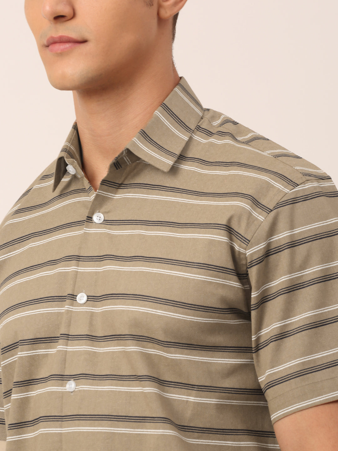 Jainish Men's Cotton Striped Half Sleeve Formal Shirts ( SF 816Brown ) - Distacart